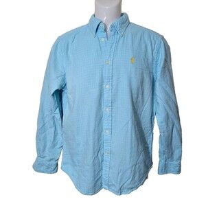 Ralph Lauren Double Faced Shirt Mens Medium Light Blue Solid Gingham Lined Pony